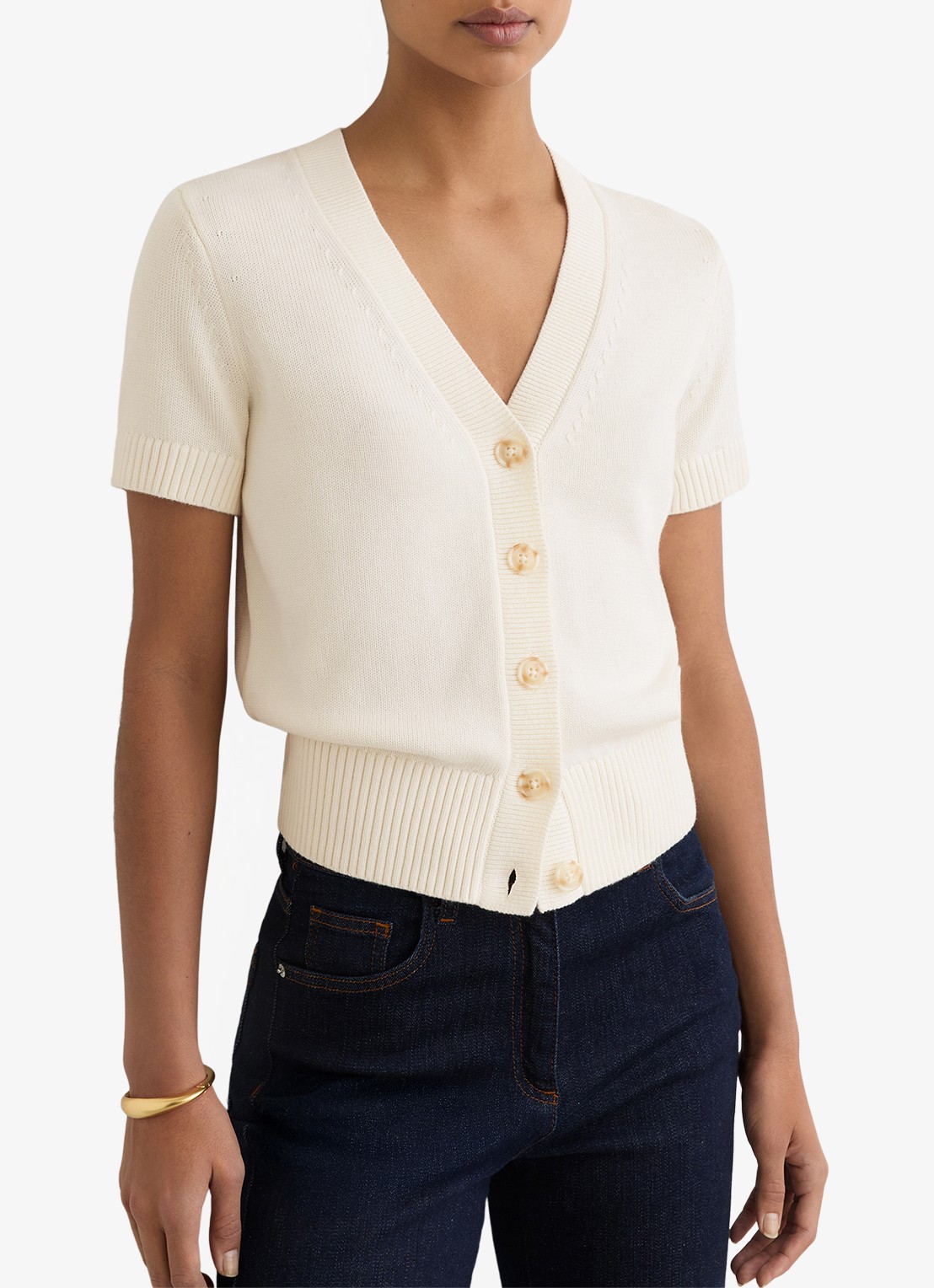 Reiss Anya fijngebreid vest in wolblend - detail 4 wit