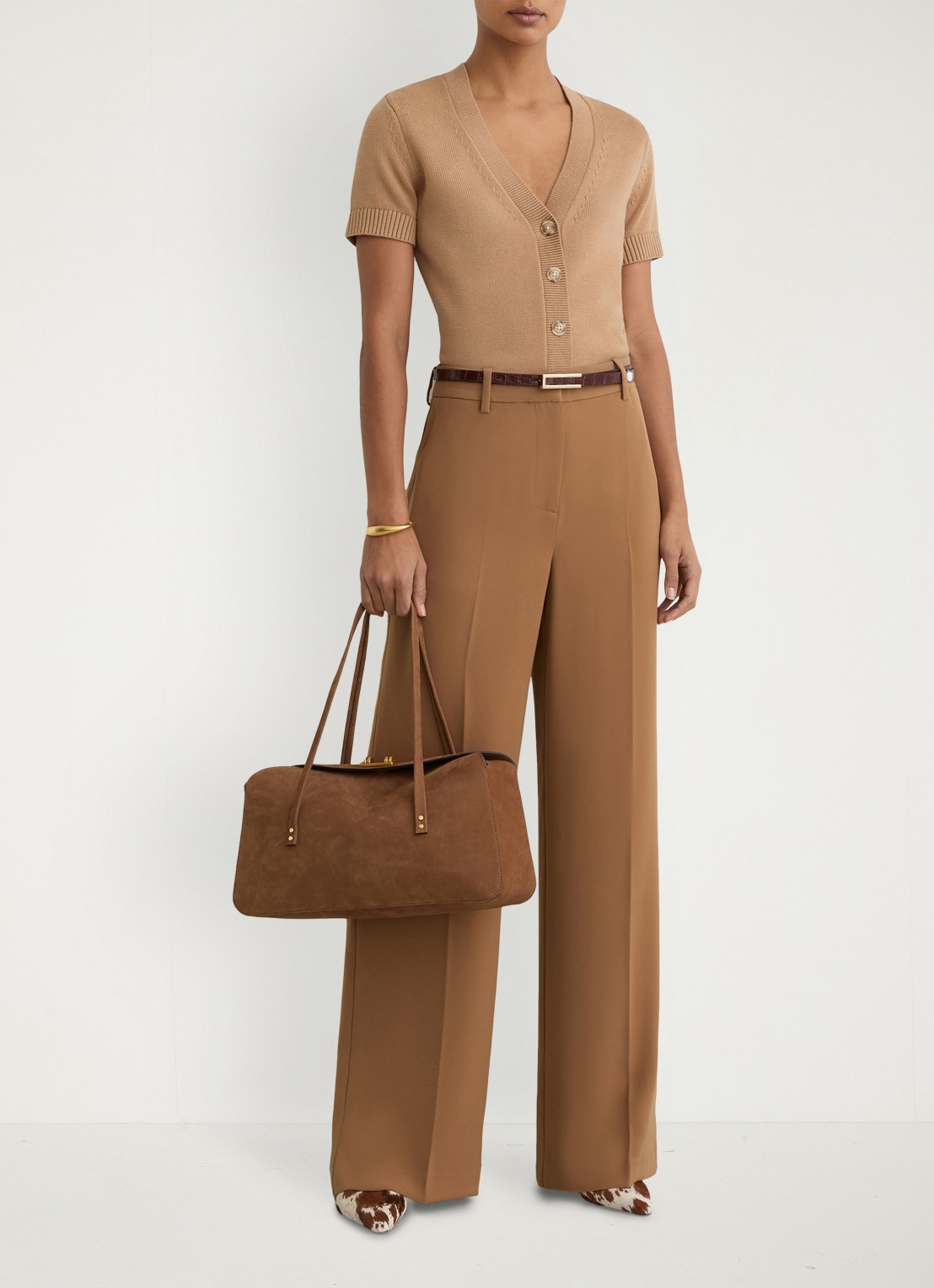 Reiss Anya fijngebreid vest in wolblend - voorkant 7 camel