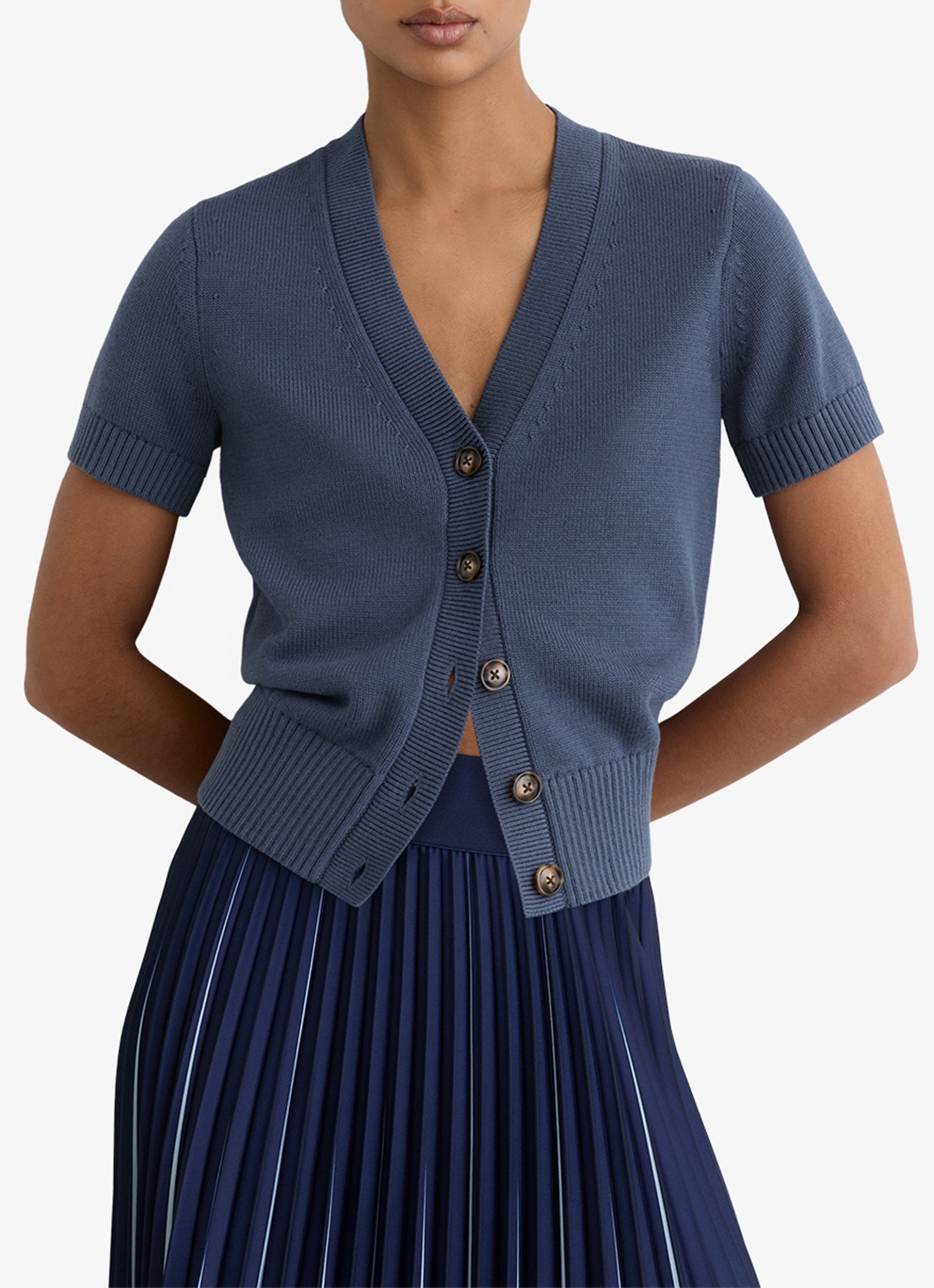 Reiss Anya fijngebreid vest in wolblend - detail 2 donkerblauw