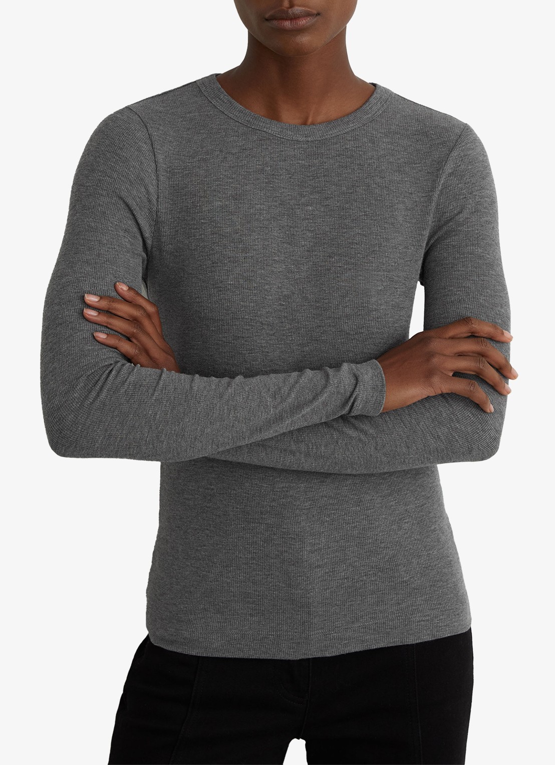 Reiss Arabelle longsleeve met ribstructuur - detail donkergrijs