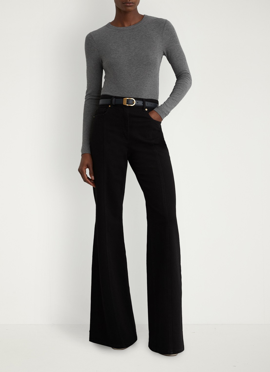 Reiss Arabelle longsleeve met ribstructuur - voorkant 6 donkergrijs