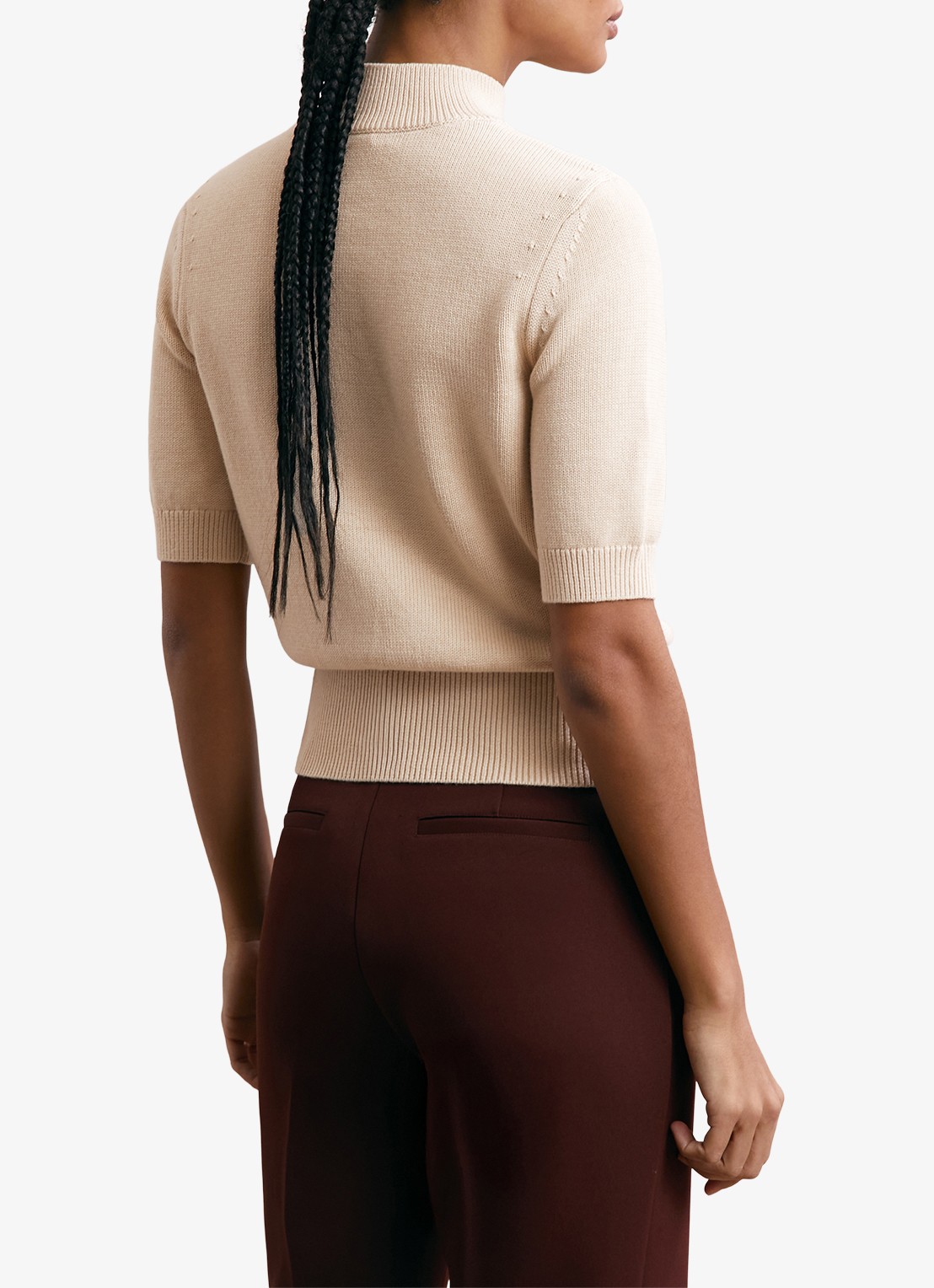 Reiss Aria fijngebreide top in wolblend met opstaande kraag - achterkant 4 beige