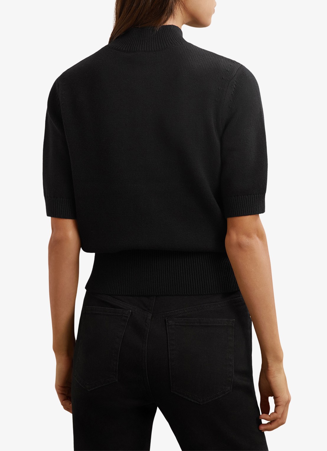 Reiss Aria fijngebreide top in wolblend met opstaande kraag - achterkant black / zwart