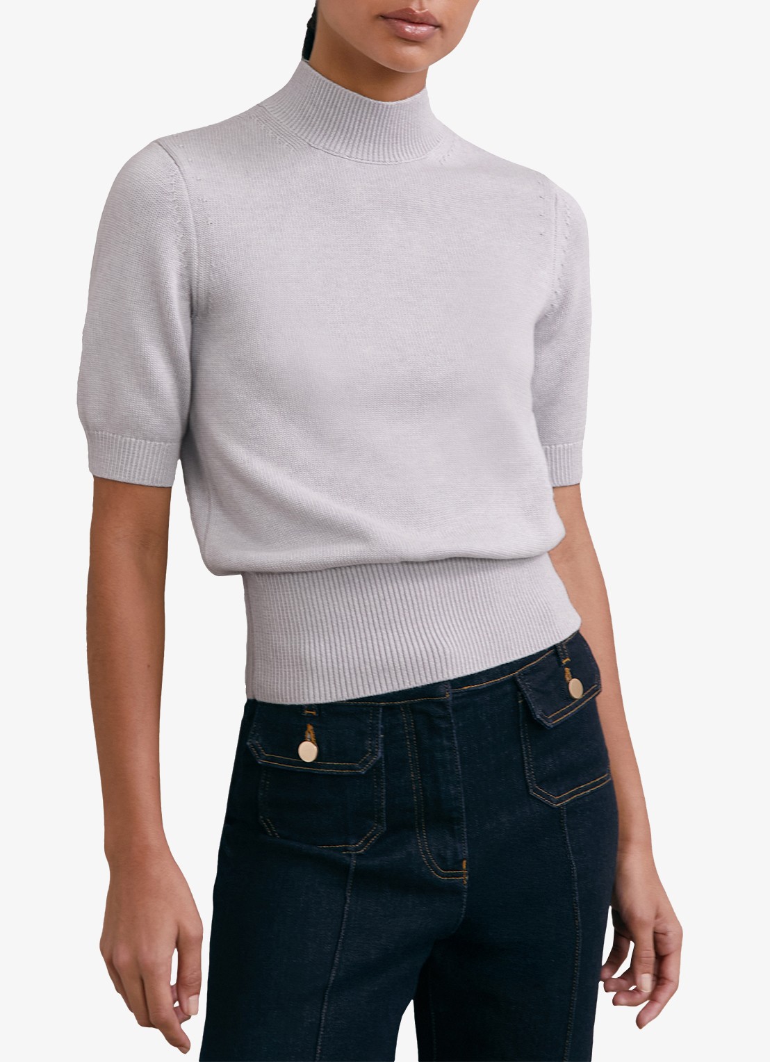 Reiss Aria fijngebreide top in wolblend met opstaande kraag - detail 4 grijs