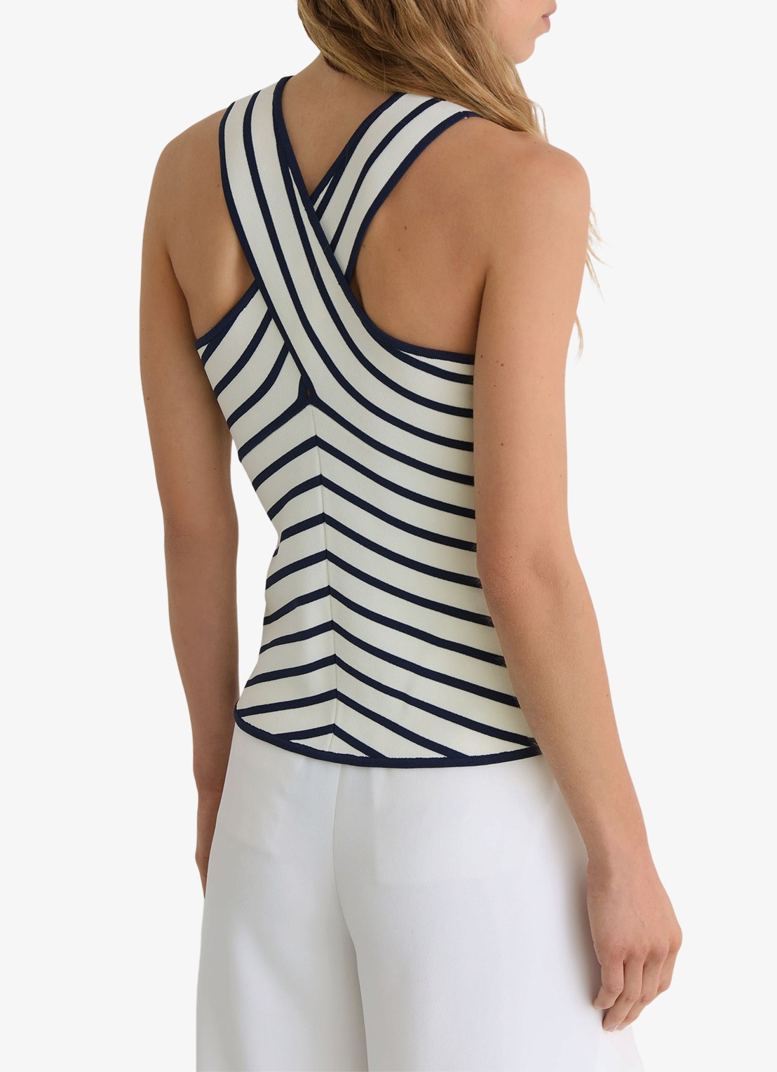 Reiss Aria fijngebreide top met streepprint - detail 5 wit / navy