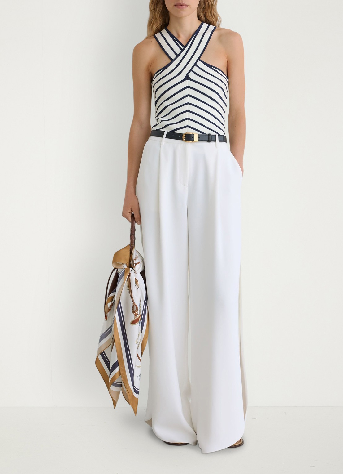Reiss Aria fijngebreide top met streepprint - voorkant 2 wit / navy