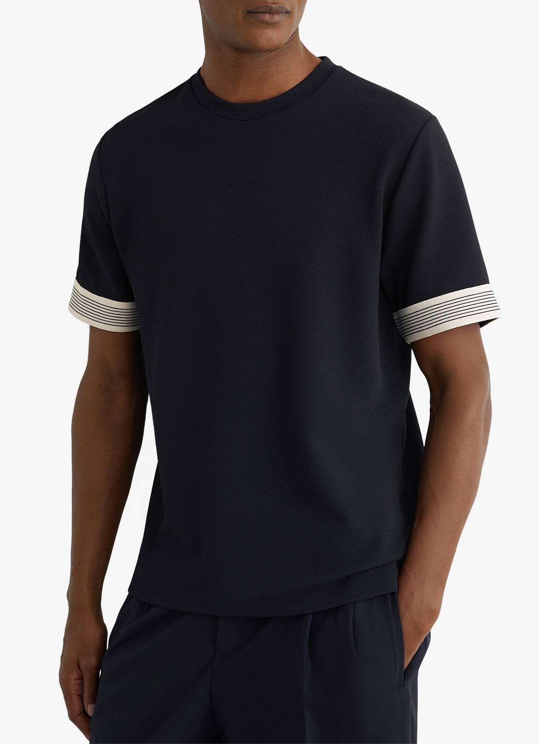 Reiss Aries T-shirt met structuur - detail 3 donkerblauw