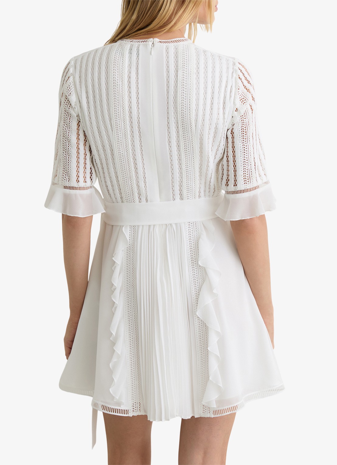 Reiss Armina mini jurk met strikceintuur - achterkant 3 wit