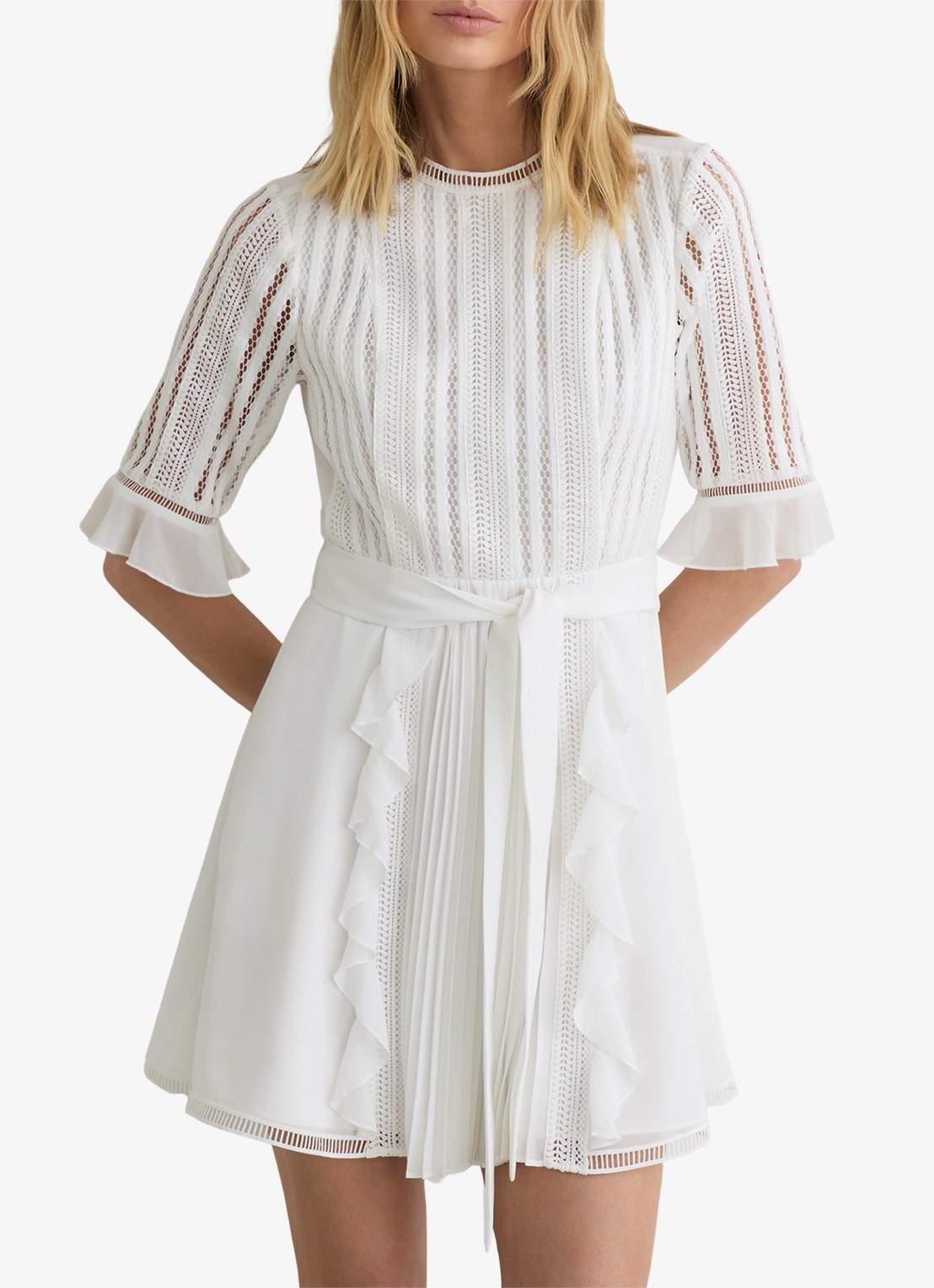 Reiss Armina mini jurk met strikceintuur - detail 4 wit