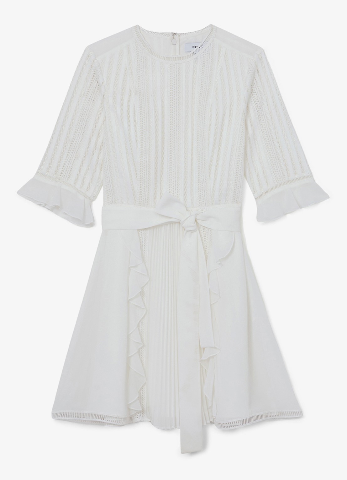 Reiss Armina mini jurk met strikceintuur - voorkant wit