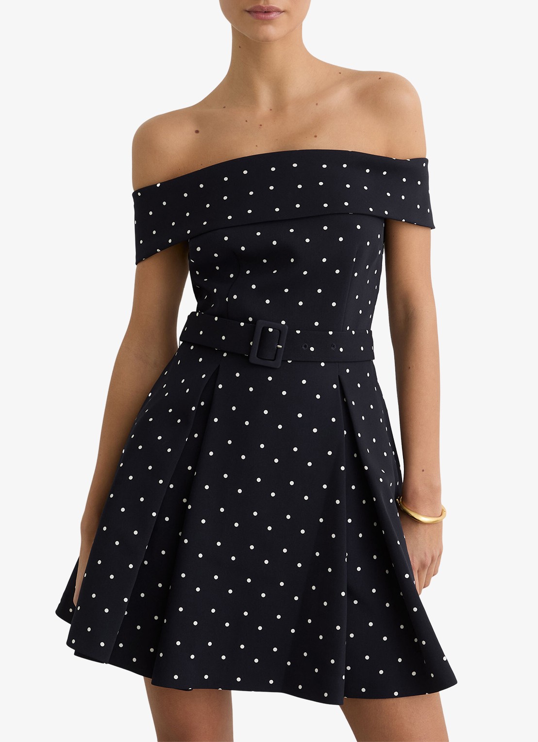 Reiss Arwen mini jurk met stippenprint - detail 3 donkerblauw