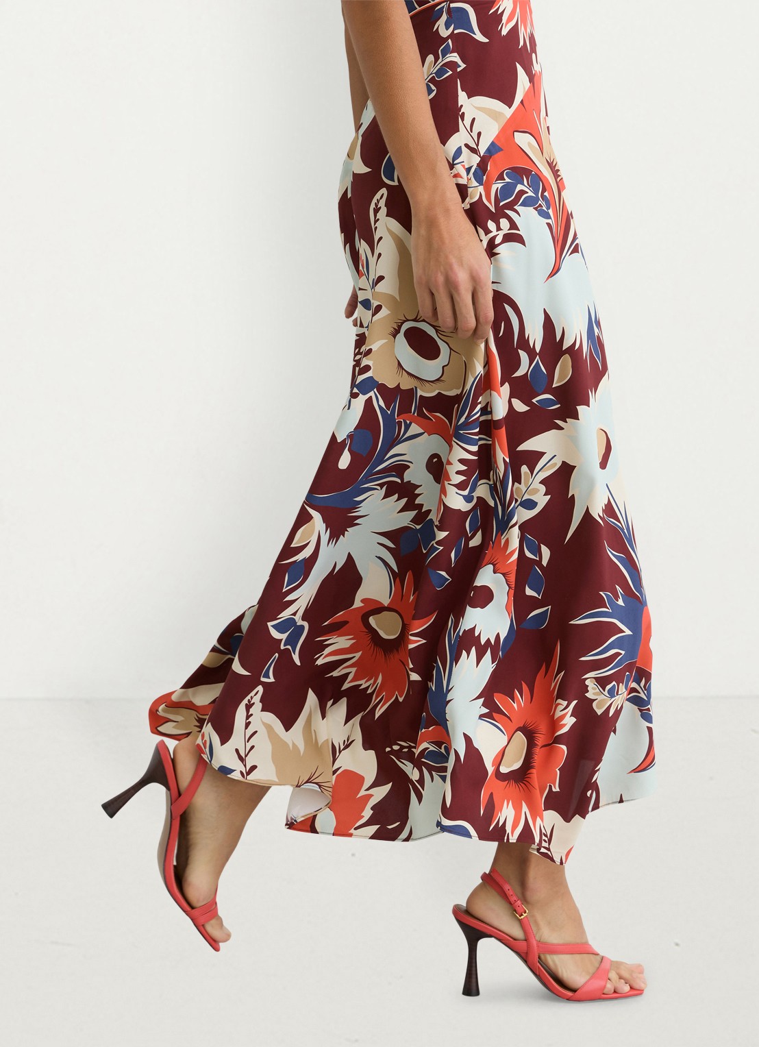 Reiss Asha midi jurk met print en cut-out details - detail 3 bordeauxrood