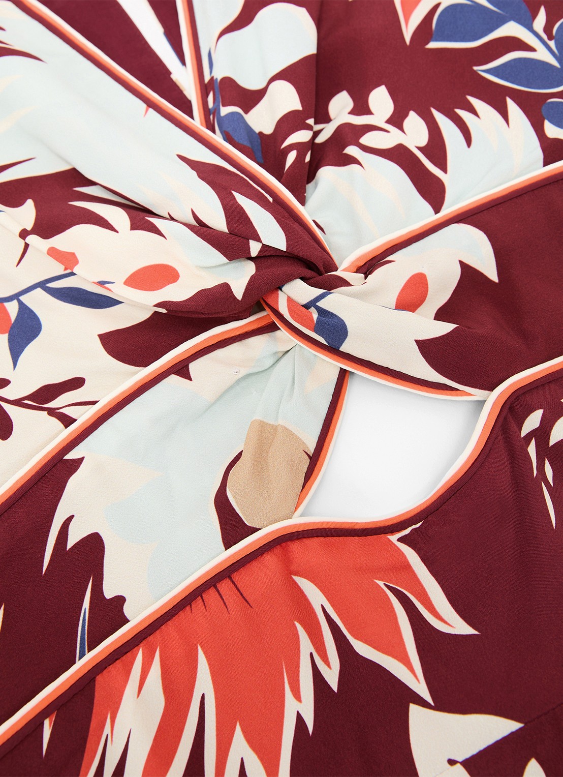 Reiss Asha midi jurk met print en cut-out details - detail 4 bordeauxrood