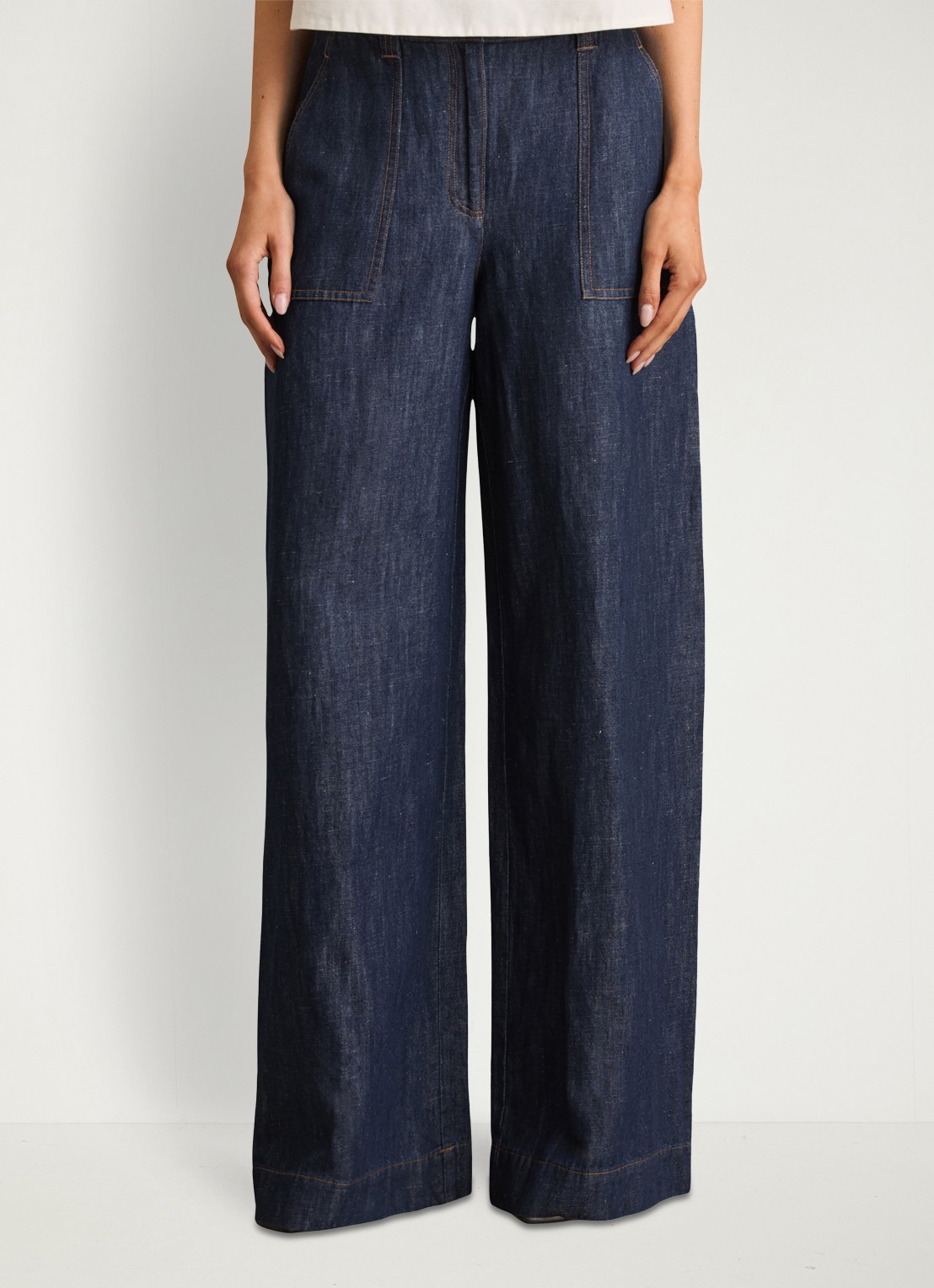 Reiss Ashby high waist fit broek van chambray - detail 4 indigo