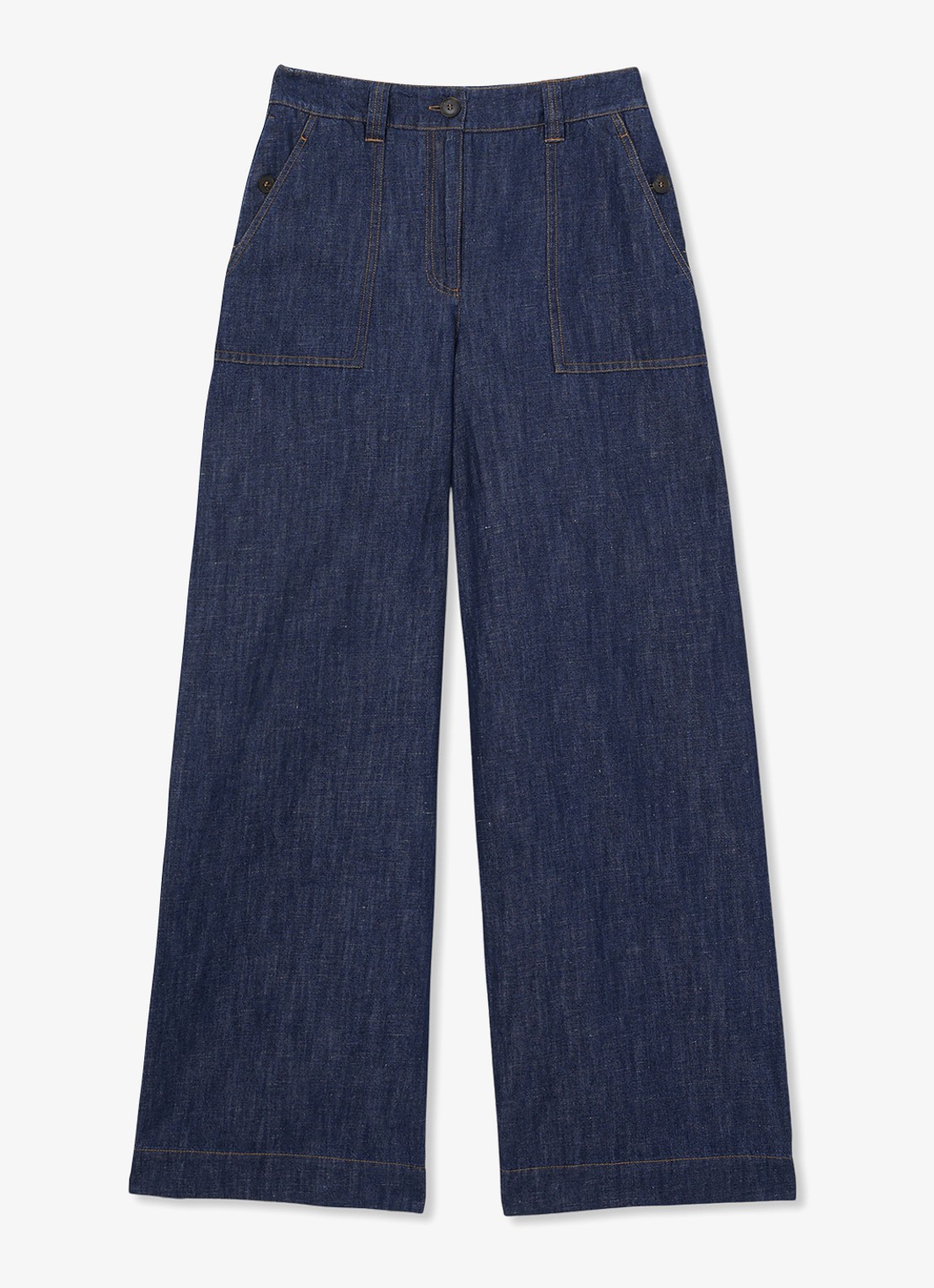Reiss Ashby high waist fit broek van chambray - voorkant 2 indigo