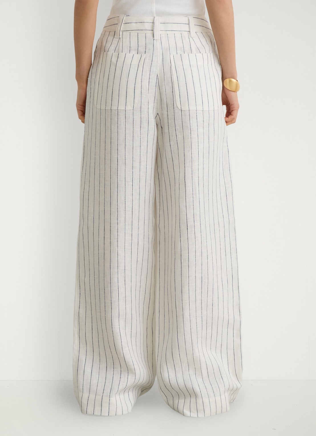 Reiss Ashby high waist wide fit pantalon van linnen - achterkant gebroken wit