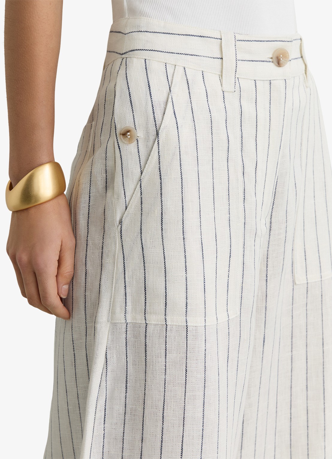Reiss Ashby high waist wide fit pantalon van linnen - detail 5 gebroken wit