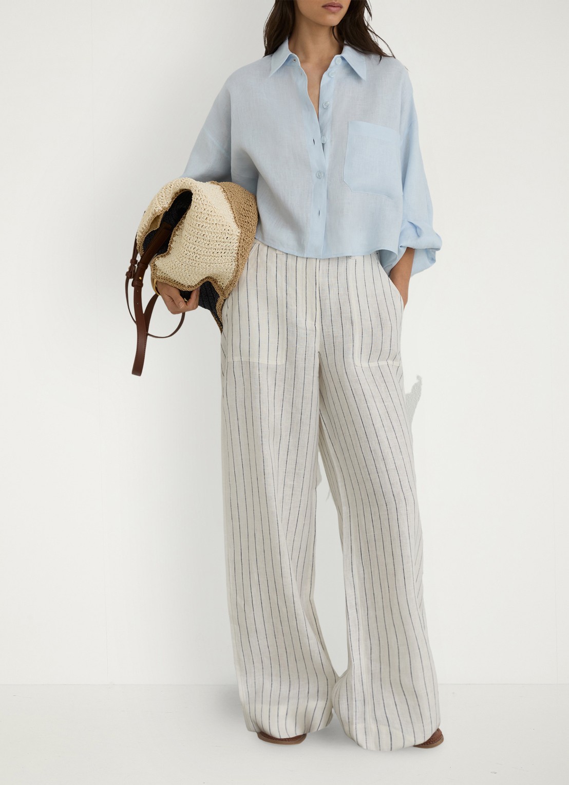 Reiss Ashby high waist wide fit pantalon van linnen - detail 6 gebroken wit