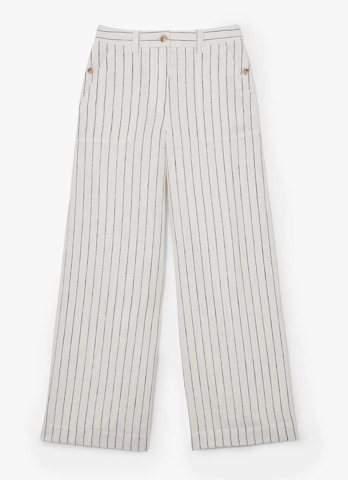 Reiss Ashby high waist wide fit pantalon van linnen - voorkant 2 gebroken wit