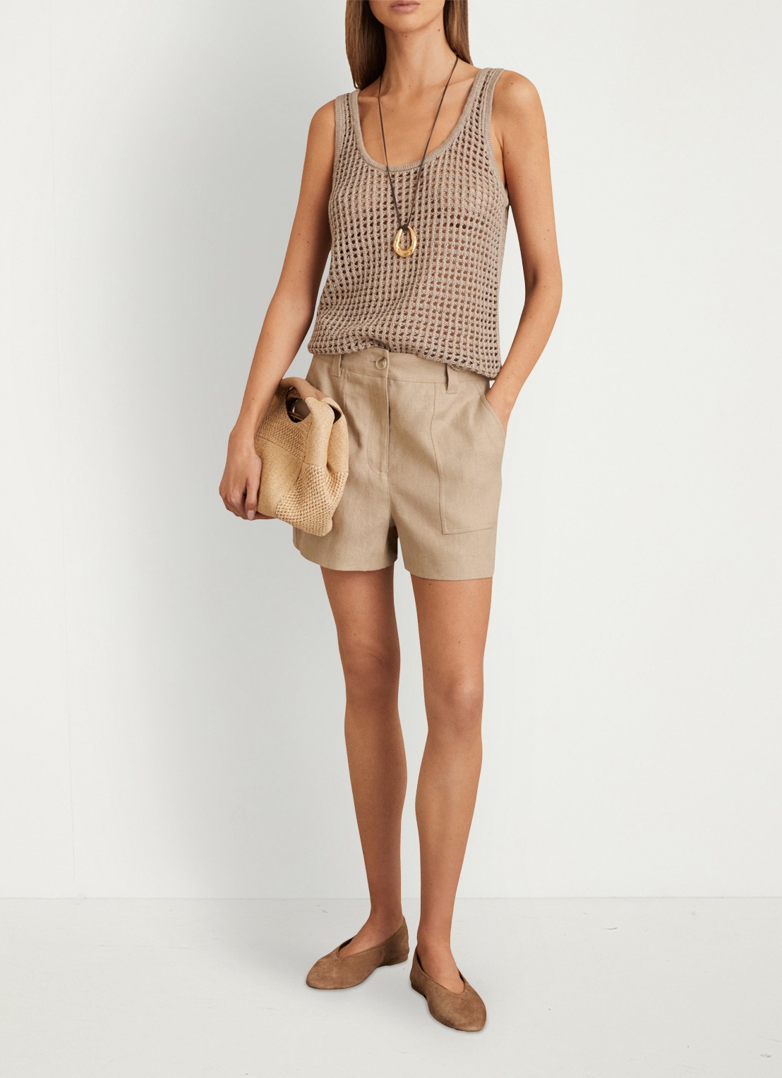 Reiss ASHBY Linen Shorts - voorkant 5 beige