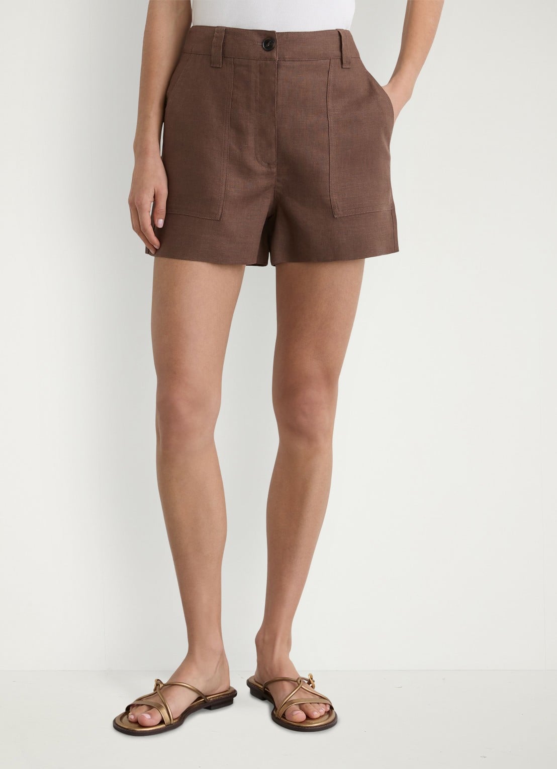 Reiss ASHBY Linen Shorts - detail 3 chocoladebruin