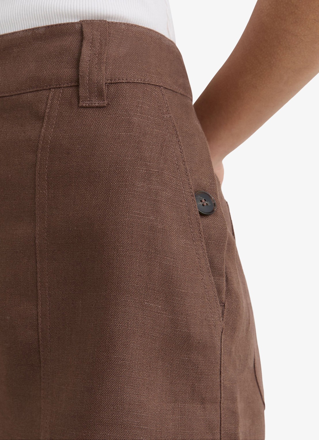 Reiss ASHBY Linen Shorts - detail 4 chocoladebruin
