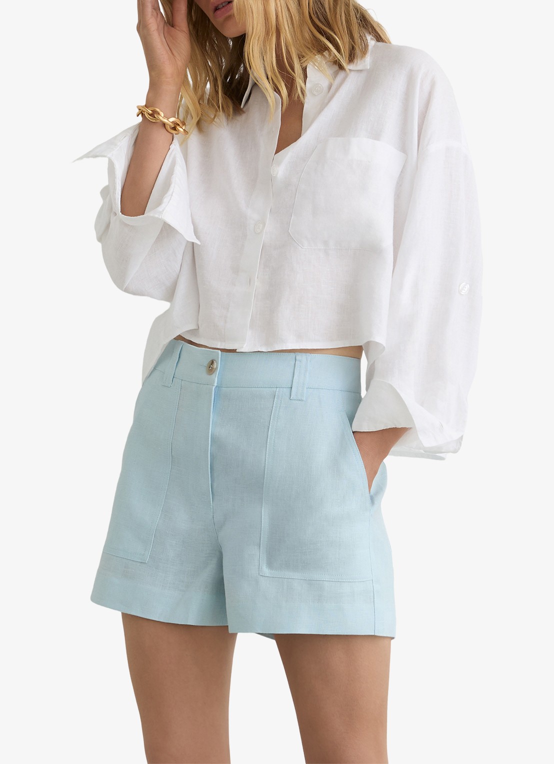 Reiss ASHBY Linen Shorts - detail 2 lichtblauw