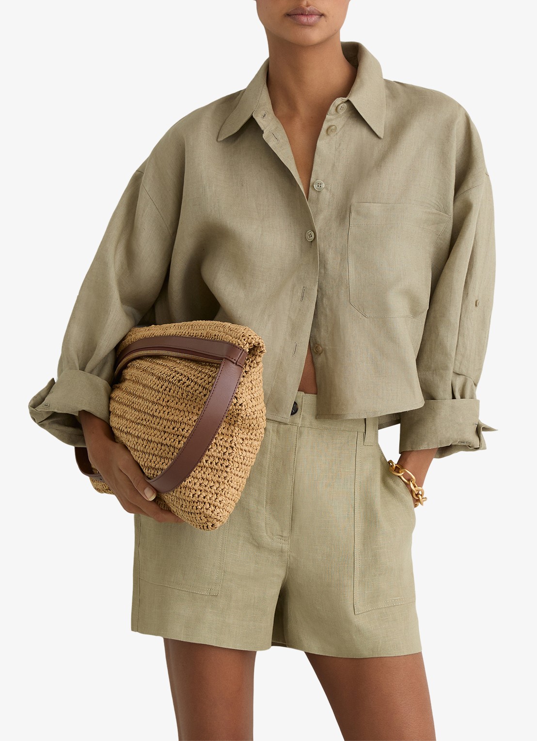 Reiss ASHBY Linen Shorts - detail 5 lindegroen