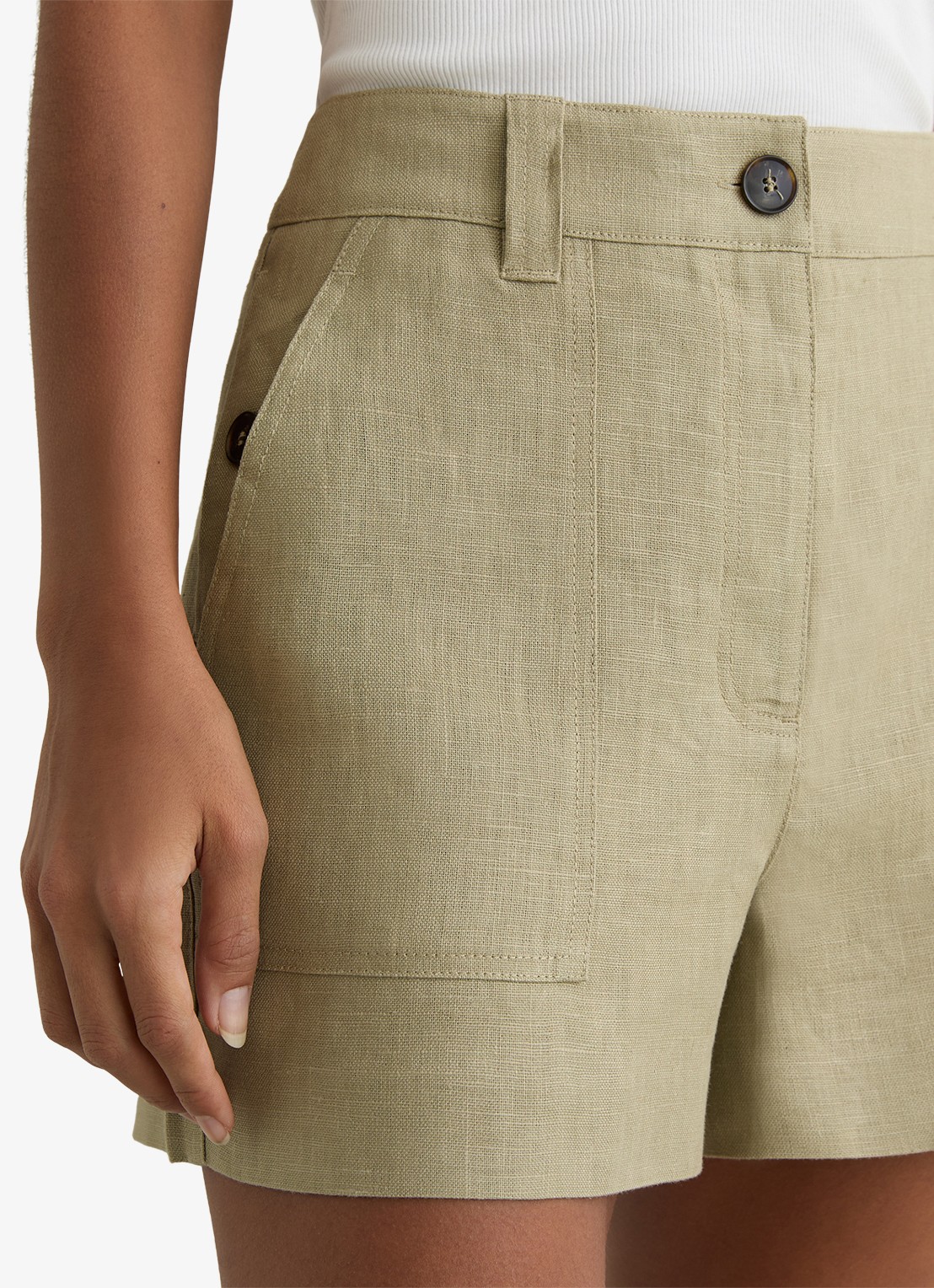 Reiss ASHBY Linen Shorts - detail 6 lindegroen
