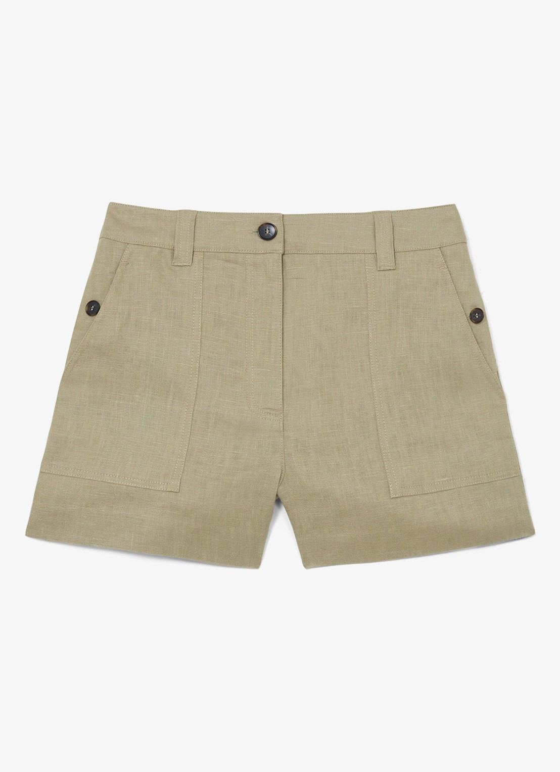 Reiss ASHBY Linen Shorts - voorkant lindegroen
