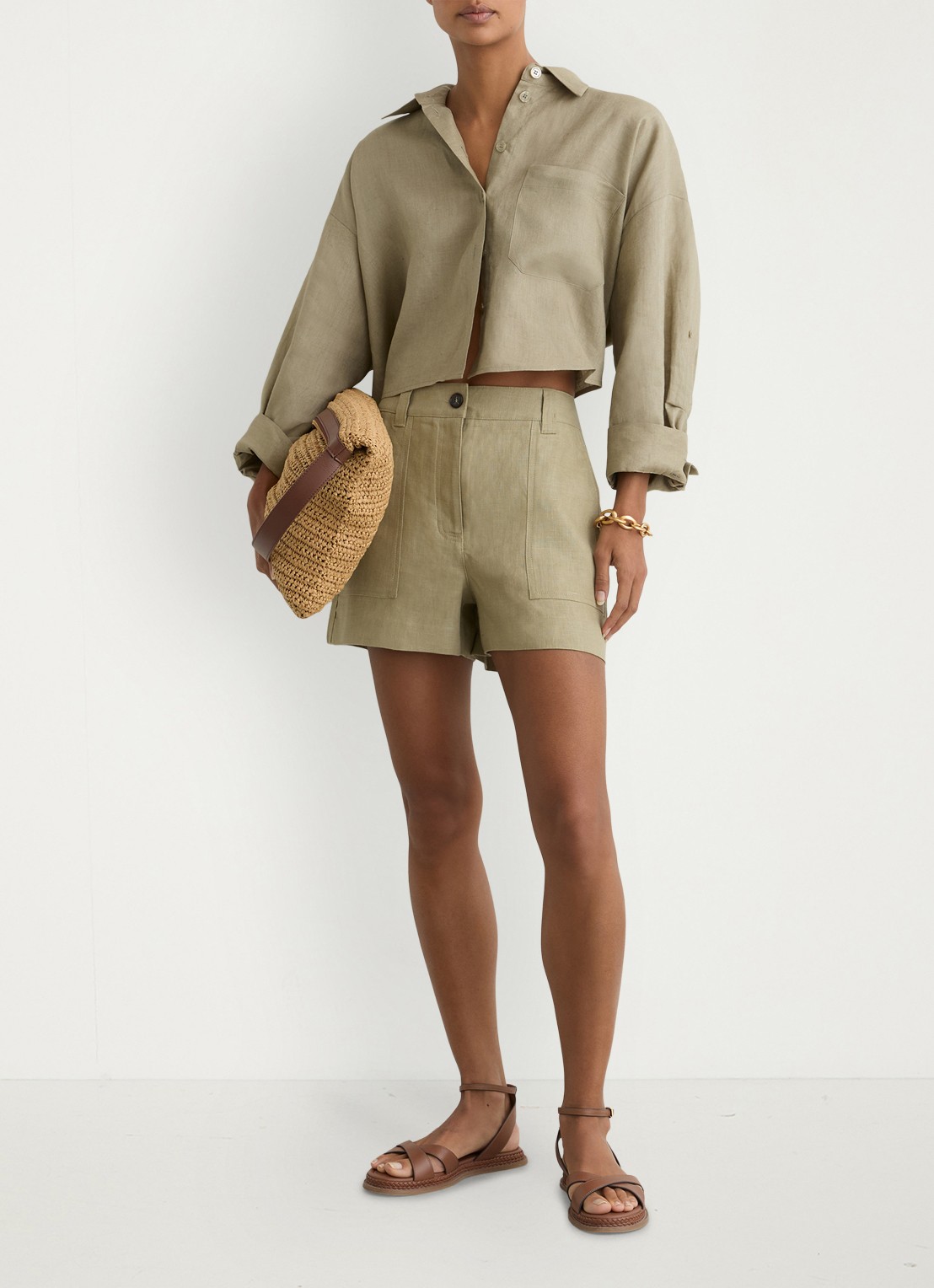 Reiss ASHBY Linen Shorts - voorkant 2 lindegroen