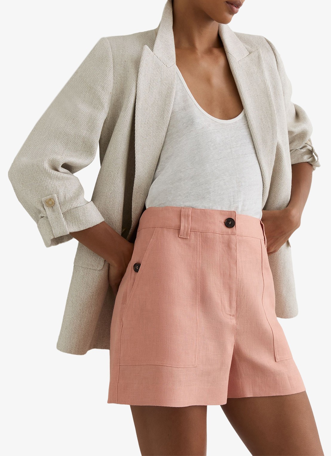 Reiss ASHBY Linen Shorts - detail 2 zalmroze