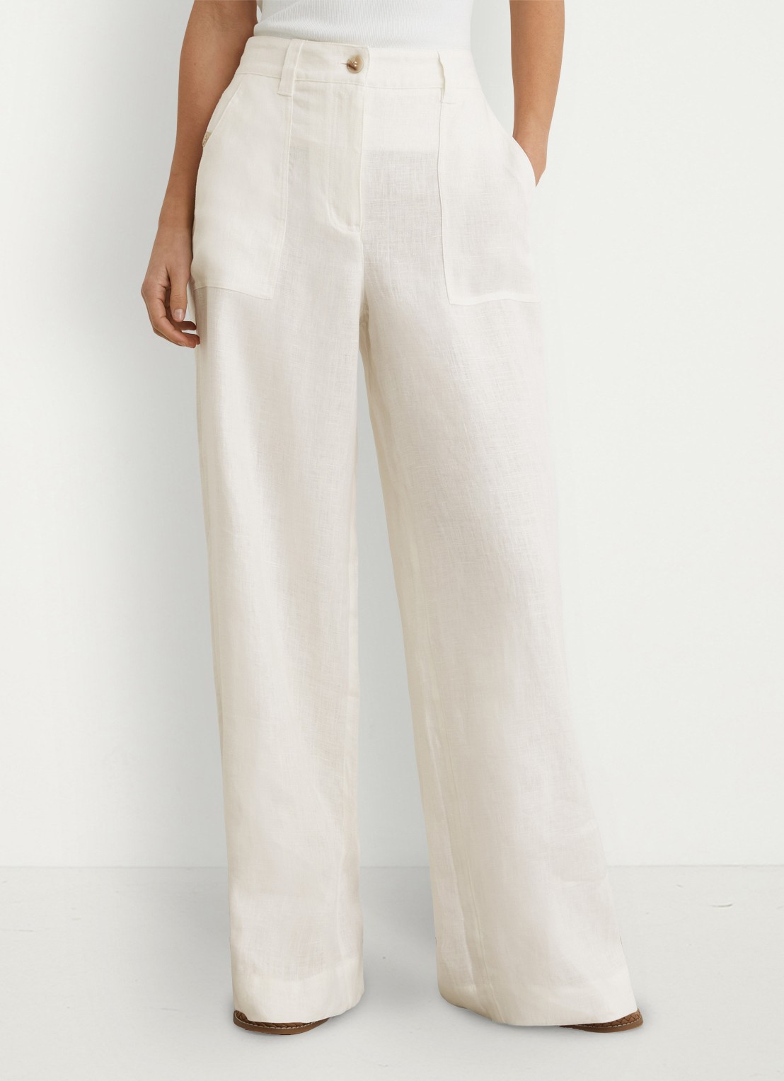 Reiss Ashby mid waist wide fit broek van linnen met steekzakken - detail 4 wit