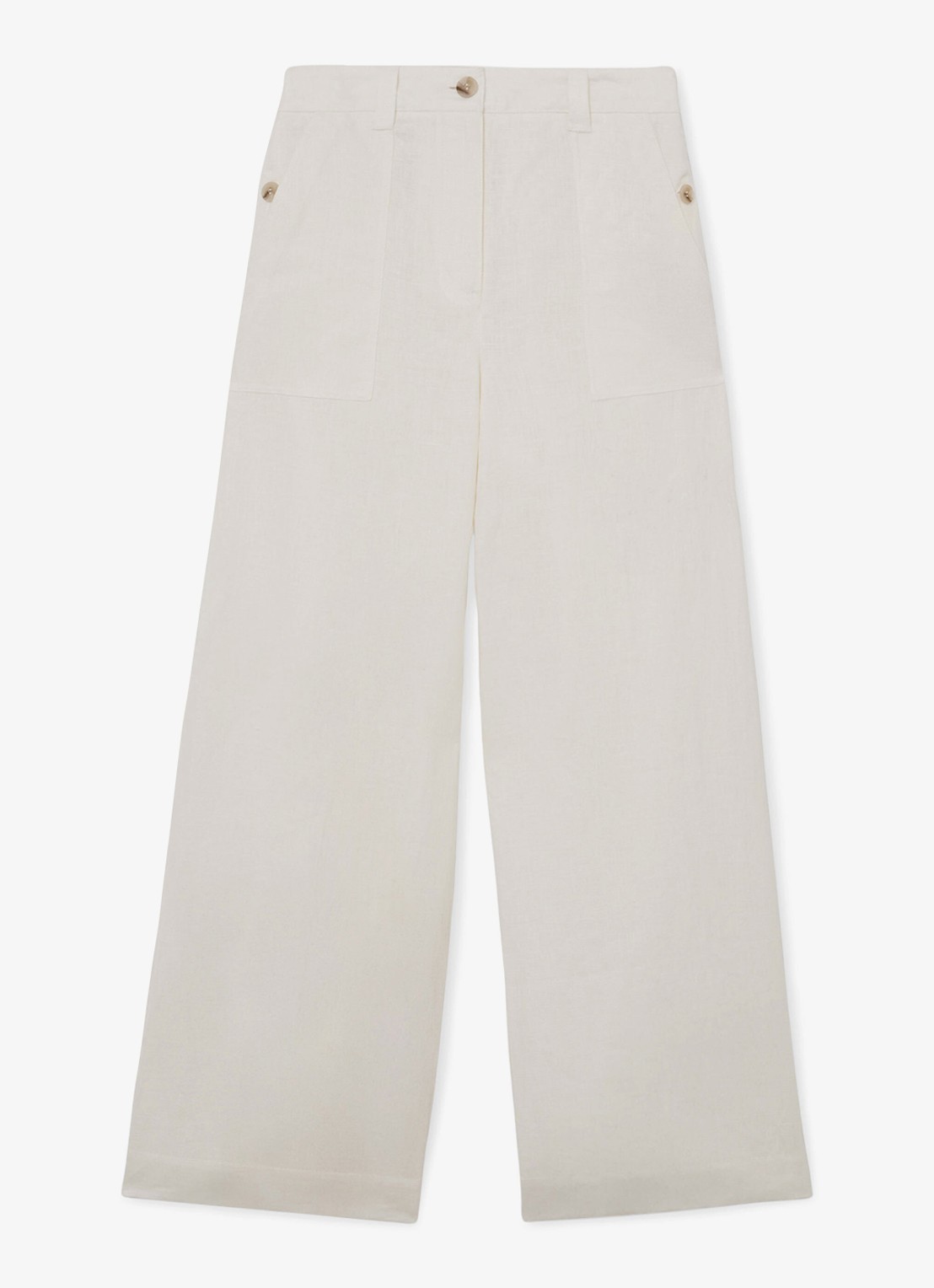 Reiss Ashby mid waist wide fit broek van linnen met steekzakken - voorkant wit