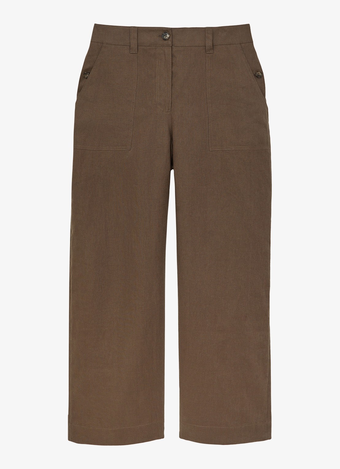 Reiss Ashby mid waist wide fit broek van linnen met steekzakken - voorkant 2 chocoladebruin