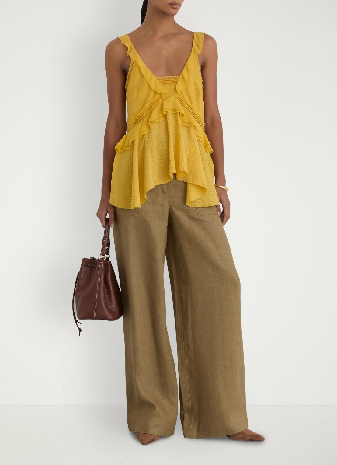 Reiss Ashby mid waist wide fit broek van linnen met steekzakken - detail 5 khaki