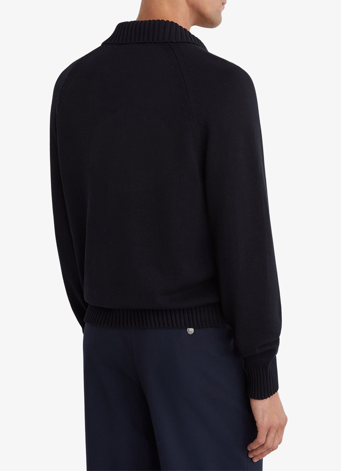 Reiss Ashdown Cotton Open-Collar Polo Jumper  - achterkant 5 zwart
