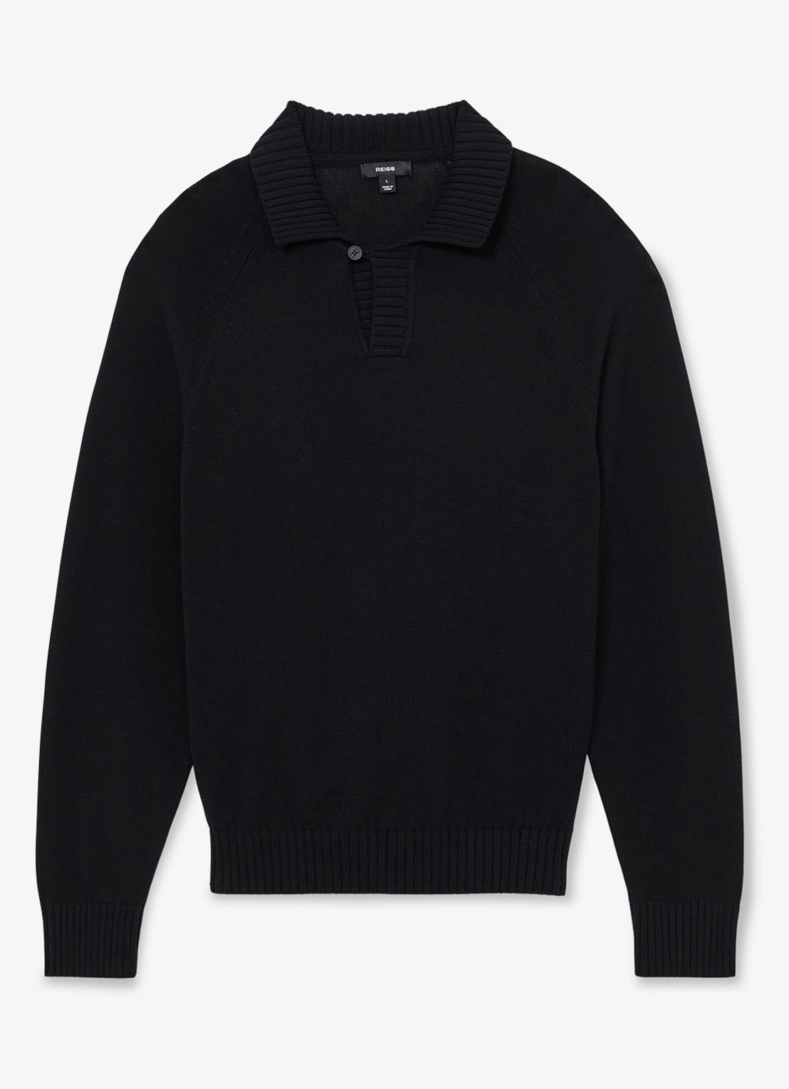 Reiss Ashdown Cotton Open-Collar Polo Jumper  - voorkant 6 zwart