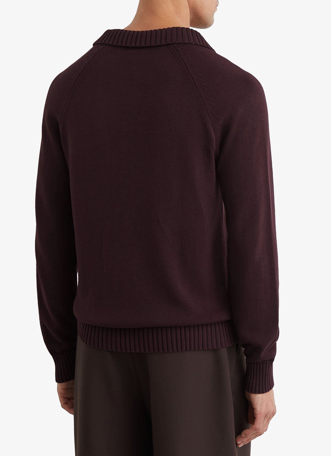 Reiss Ashdown Cotton Open-Collar Polo Jumper  - achterkant 3 bordeauxrood