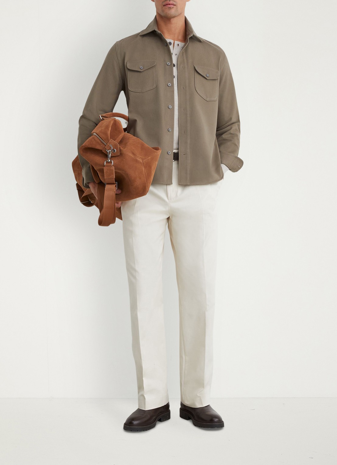 Reiss Astra regular fit overshirt met borstzakken - voorkant 6 beige