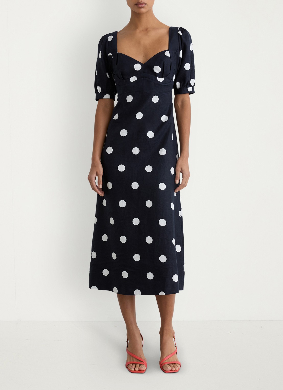 Reiss Astrid midi jurk van linnen met pofmouw - detail 4 zwart