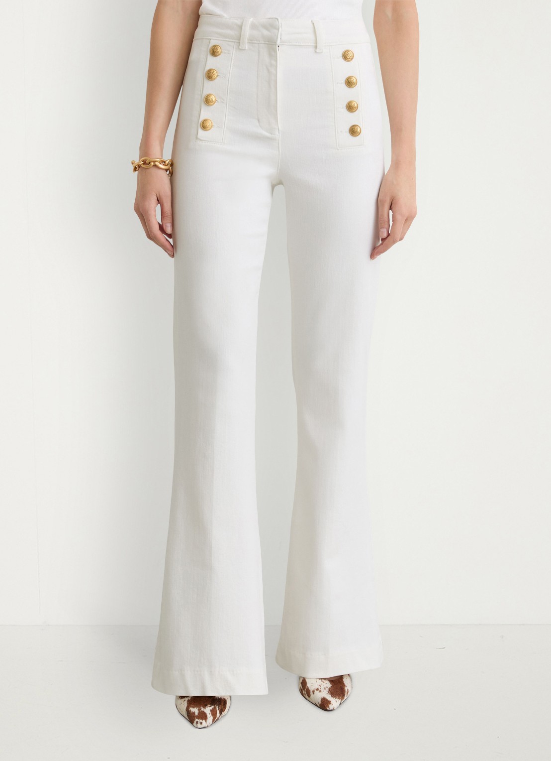 Reiss Athena high waist flared fit jeans in katoenblend - detail 2 wit