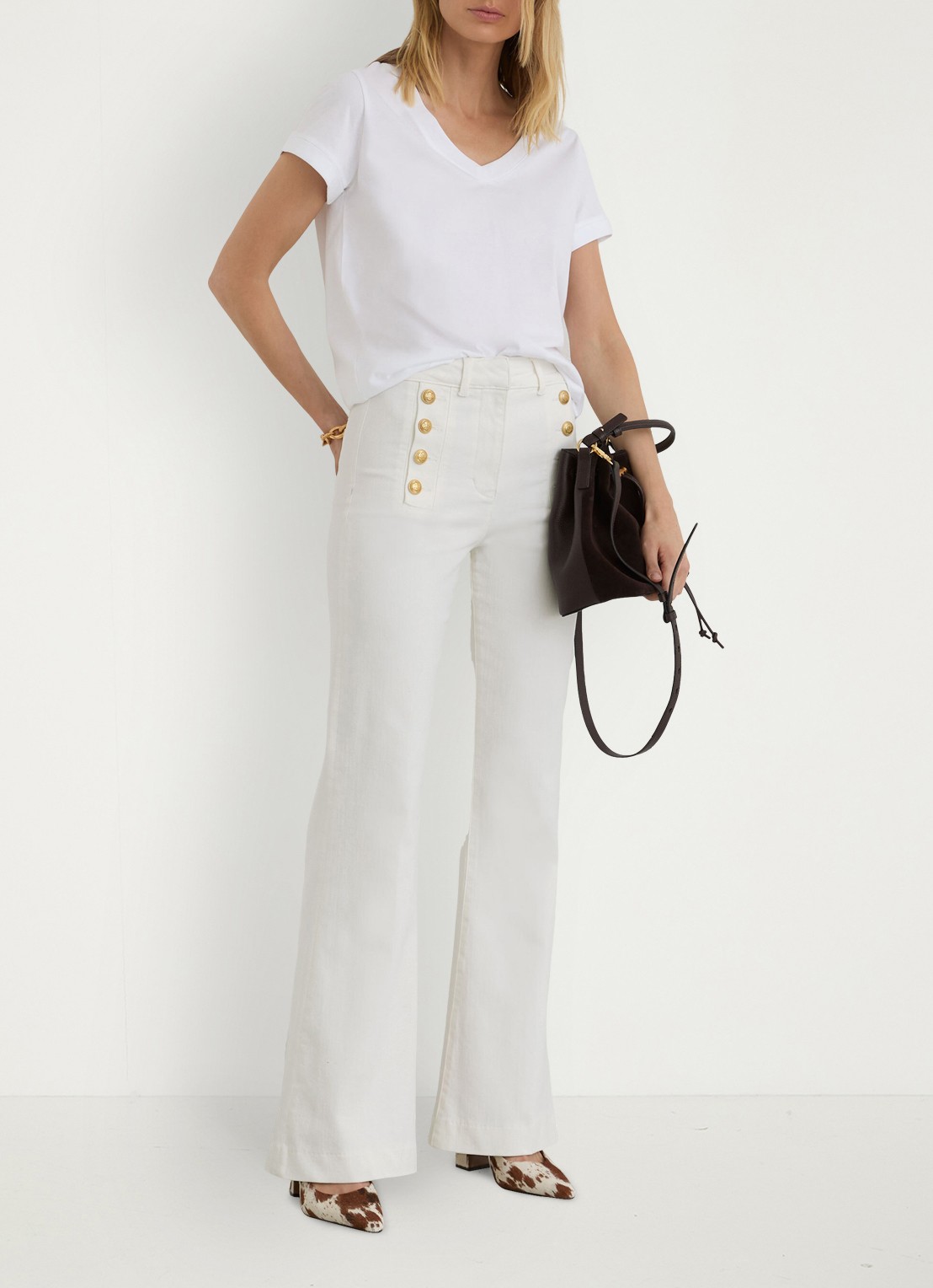 Reiss Athena high waist flared fit jeans in katoenblend - voorkant 7 wit