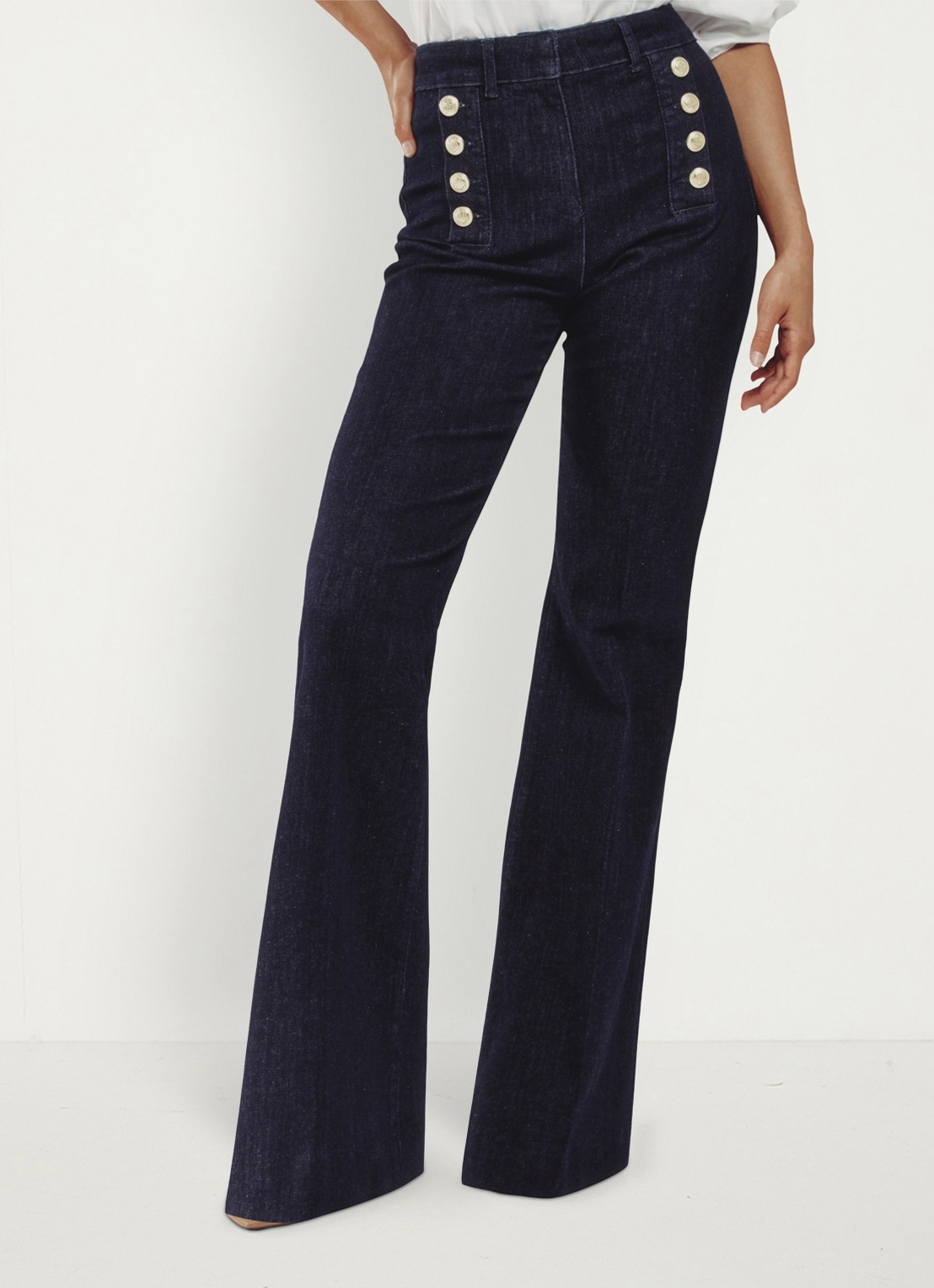 Reiss Athena high waist flared jeans met knoopdetail - detail 4 donkerblauw