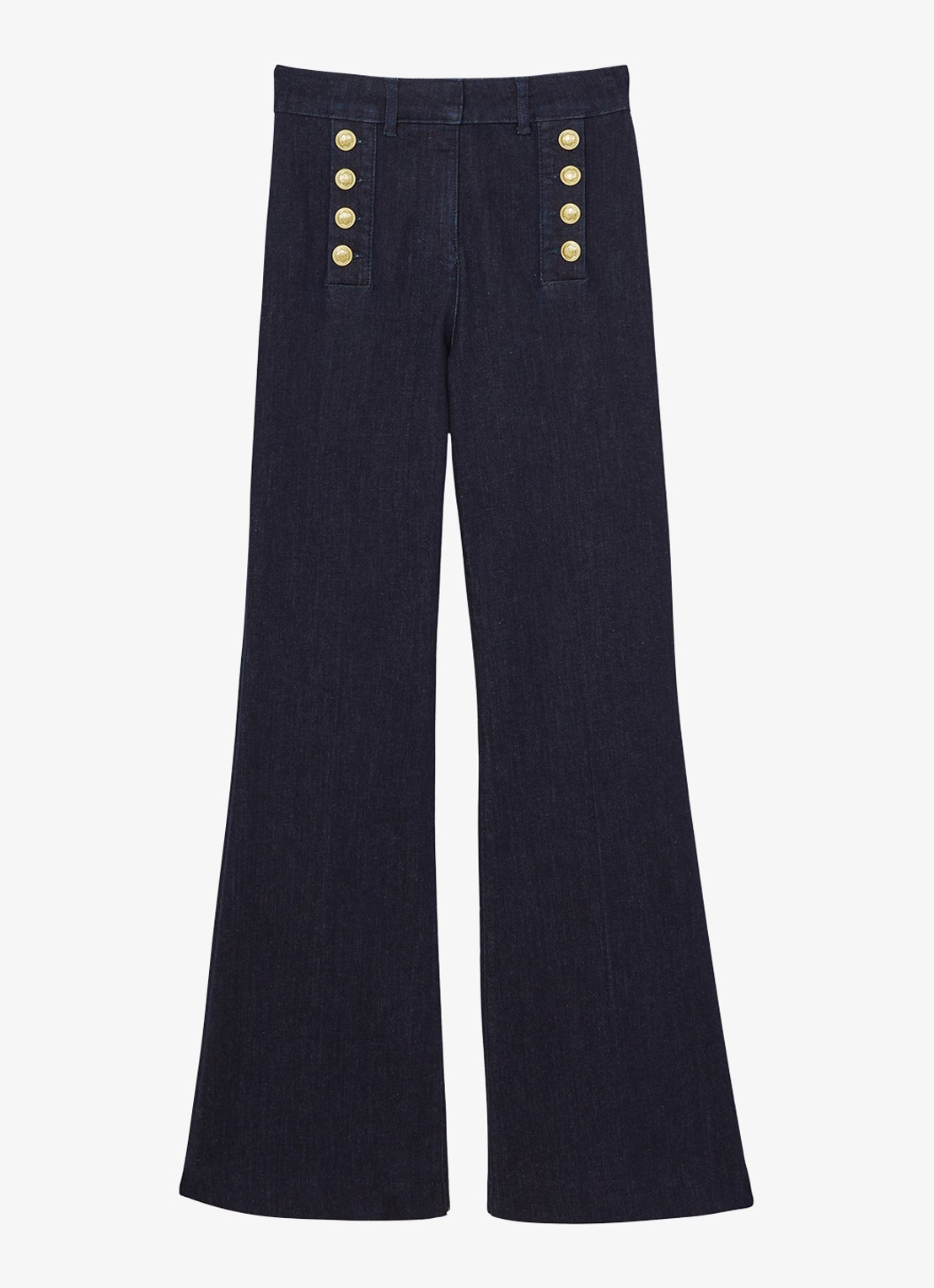 Reiss Athena high waist flared jeans met knoopdetail - voorkant donkerblauw