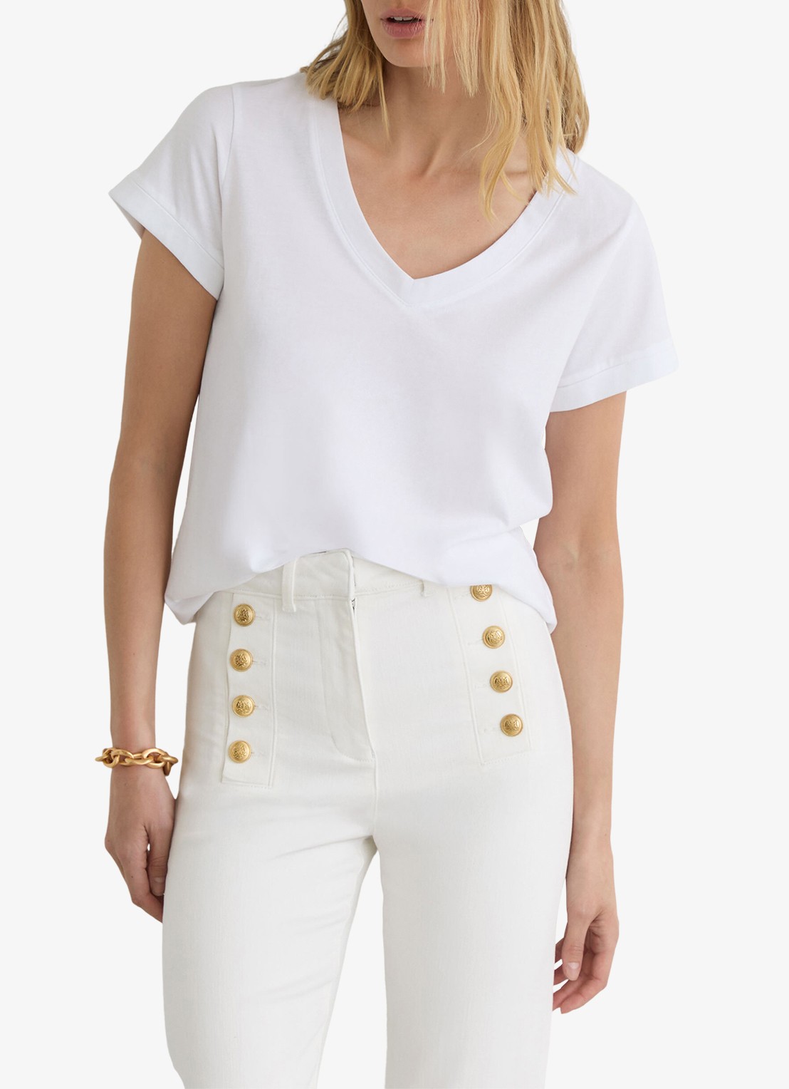 Reiss Athena mid waist flared jeans met knoopdetail - detail 2 wit