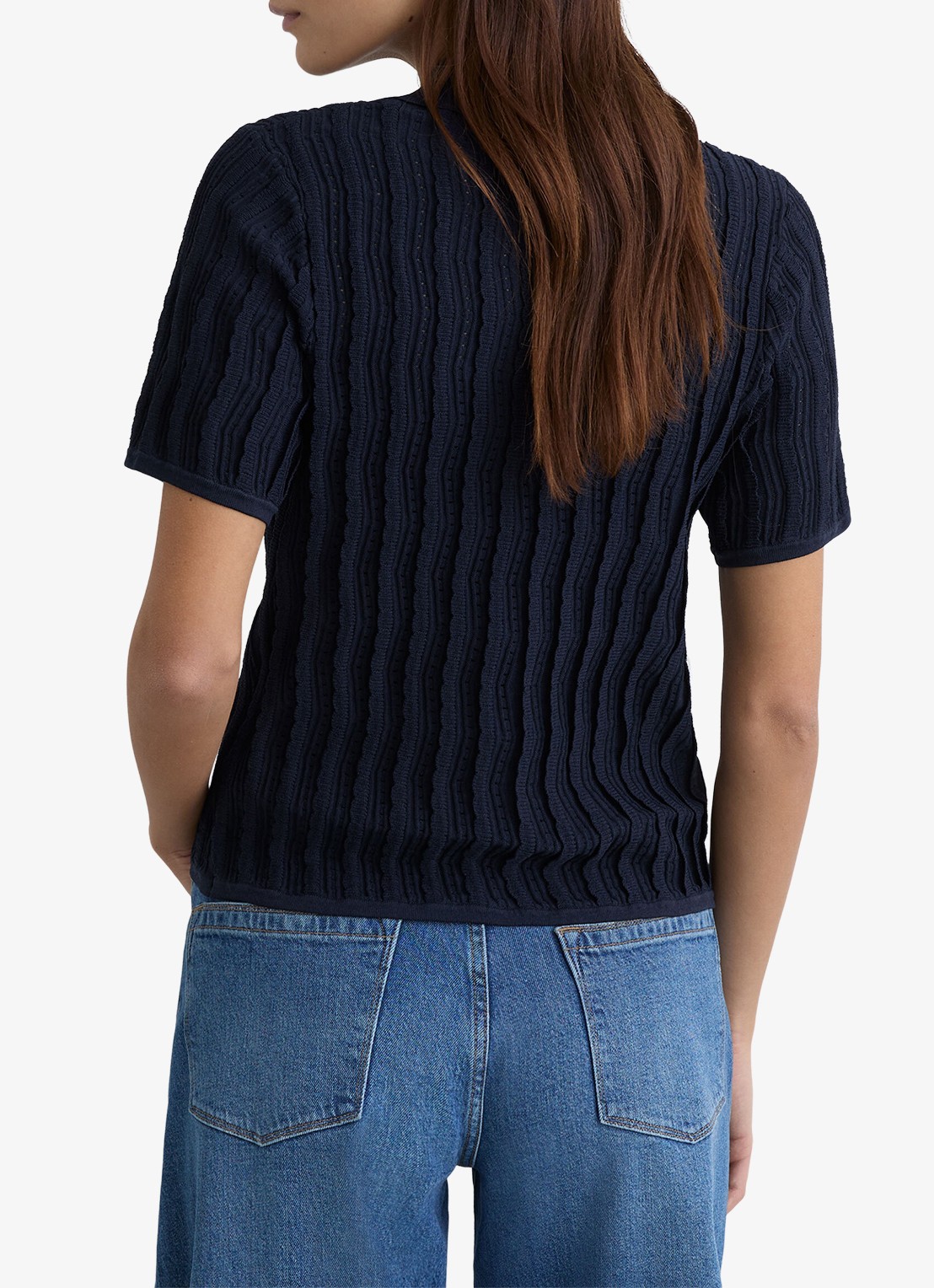 Reiss Audrey blouse met structuur - achterkant 6 donkerblauw