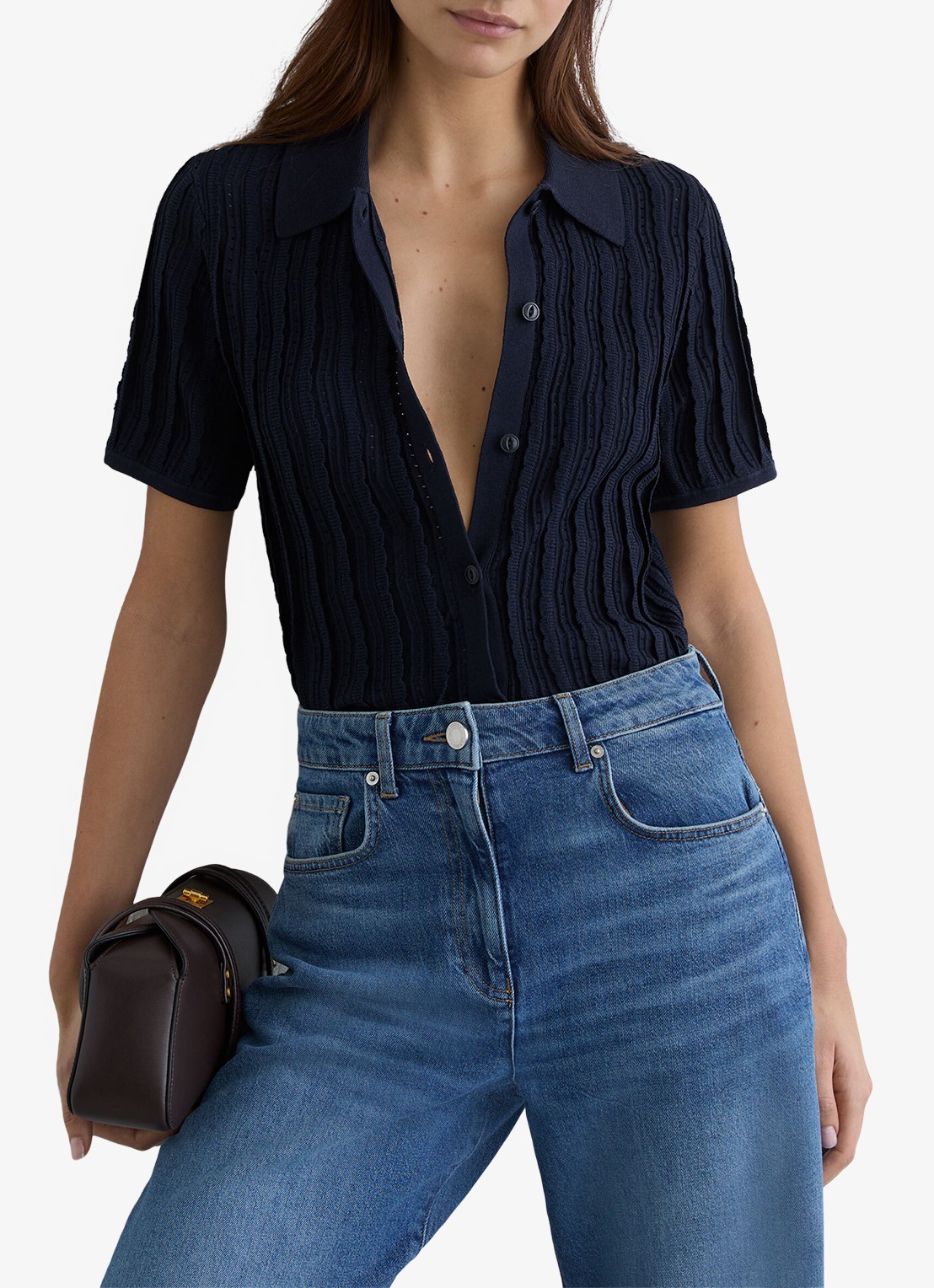 Reiss Audrey blouse met structuur - detail 3 donkerblauw
