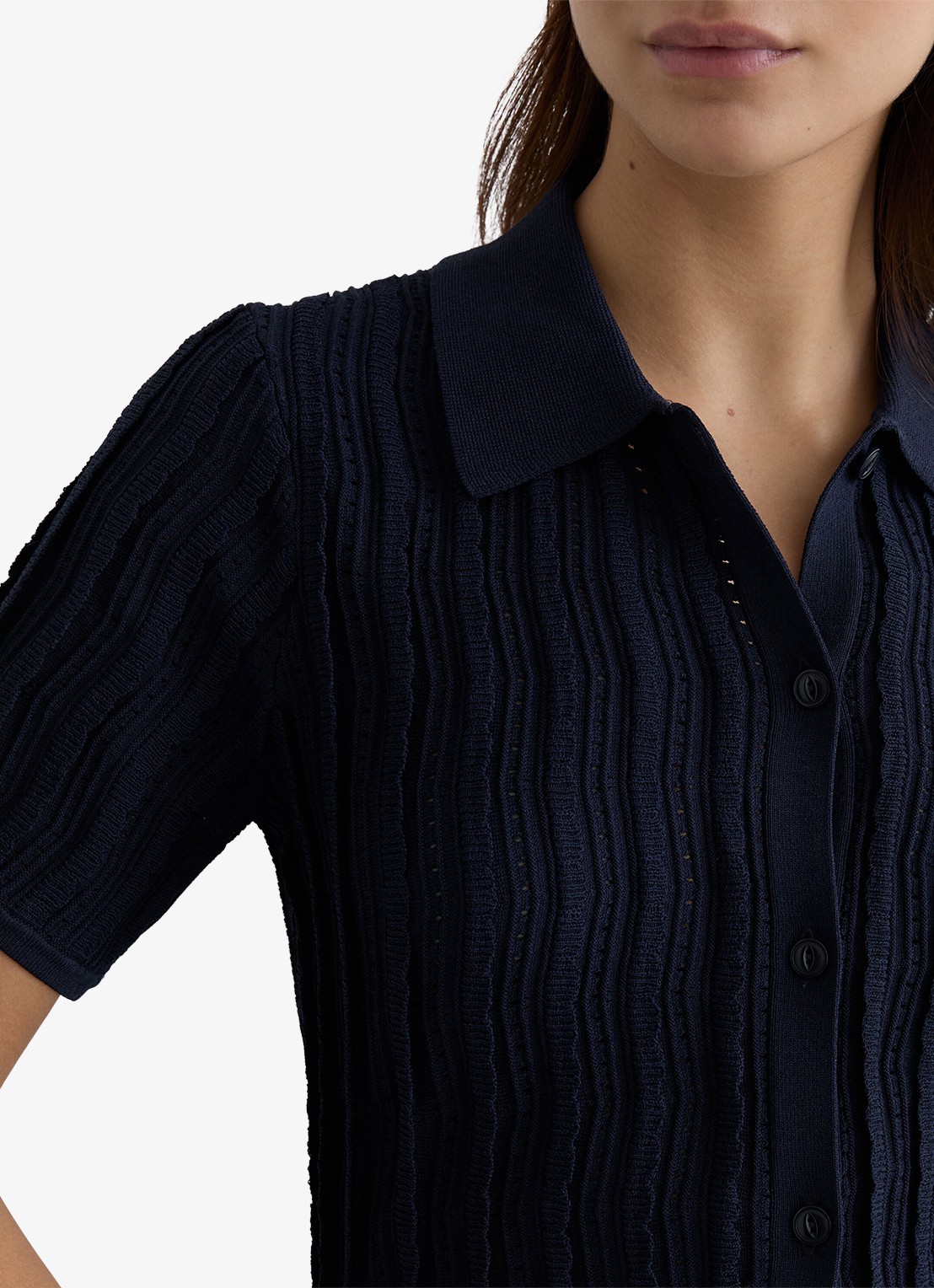 Reiss Audrey blouse met structuur - detail 4 donkerblauw