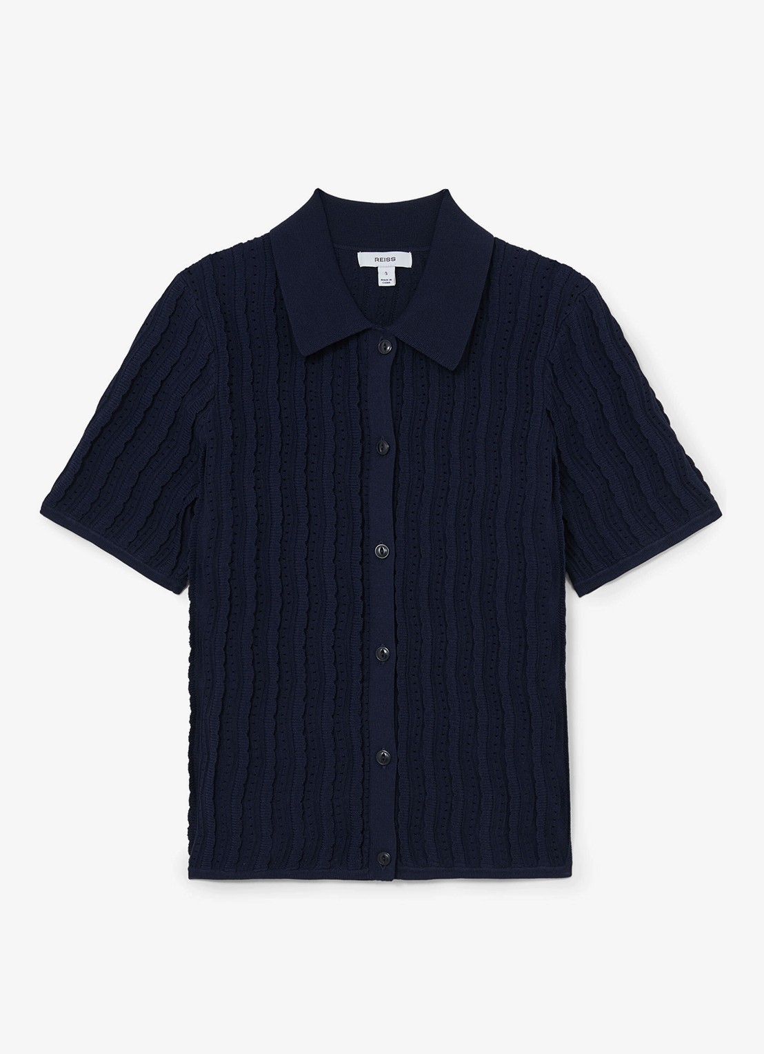 Reiss Audrey blouse met structuur - voorkant donkerblauw